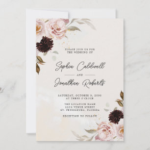 Blush Pink Boho Floral All in one Wedding Einladung