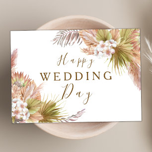 Blush Pink Boho Floral Moderne Happy Wedding Day Karte