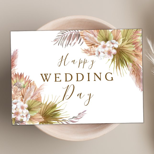 Blush Pink Boho Floral Moderne Happy Wedding Day Karte (Von Creator hochgeladen)