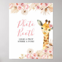 Blush Pink Boho Giraffe Baby Dusche Foto Stand
