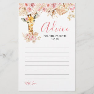 Blush Pink Boho Giraffe Baby Showcard