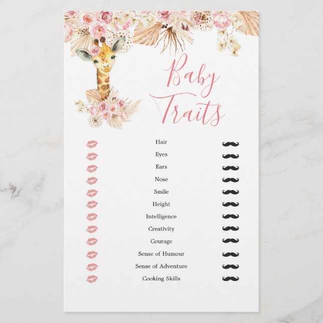 Blush Pink Boho Giraffe Baby Shower Baby Tracks (Vorderseite)