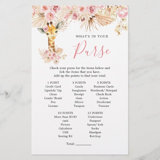 Blush Pink Boho Giraffe Baby Shower Pursuit Game (Vorderseite)