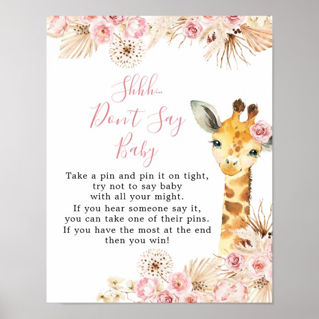 Blush Pink Boho Giraffe Babydusche Sage nicht Baby Poster (Vorne)