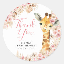 Blush Pink Boho Giraffe Kinderdusche Danke Runder Aufkleber