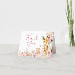 Blush Pink Boho Giraffe Kinderdusche Faltkarte Dankeskarte