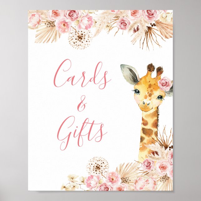 Blush Pink Boho Giraffe Kinderspielkarten und Gesc Poster (Vorne)