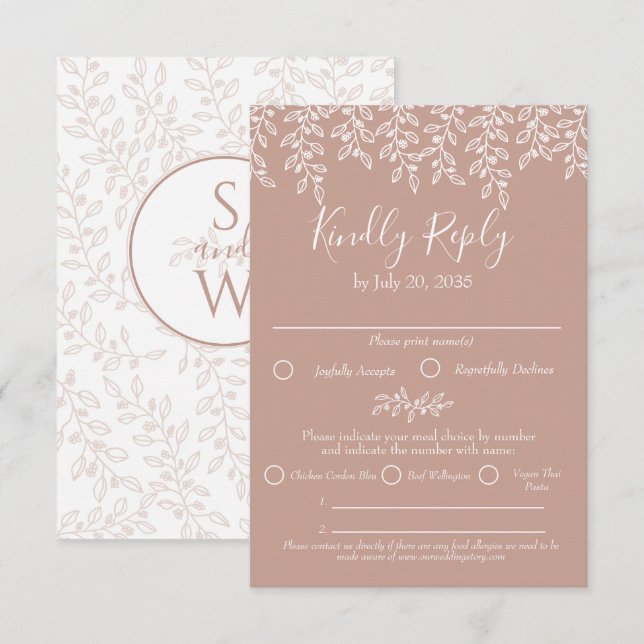 Blush Pink Boho Moderne Elegante Botanische Hochze RSVP Karte (Vorne/Hinten)