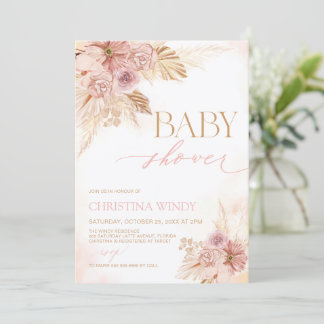 Blush Pink Boho Pampas Grass Baby Shower Girl Einladung