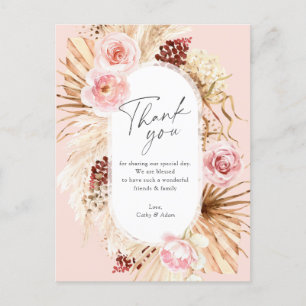 Blush Pink Boho Pampas Grass Floral Wedding Danke Postkarte