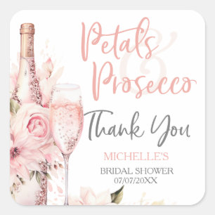 Blush Pink Boho Petals Prosecco Floral Vielen Dank Quadratischer Aufkleber