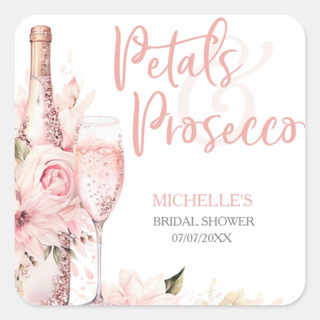 Blush Pink Boho Petals und Prosecco Floral Quadratischer Aufkleber (Vorderseite)