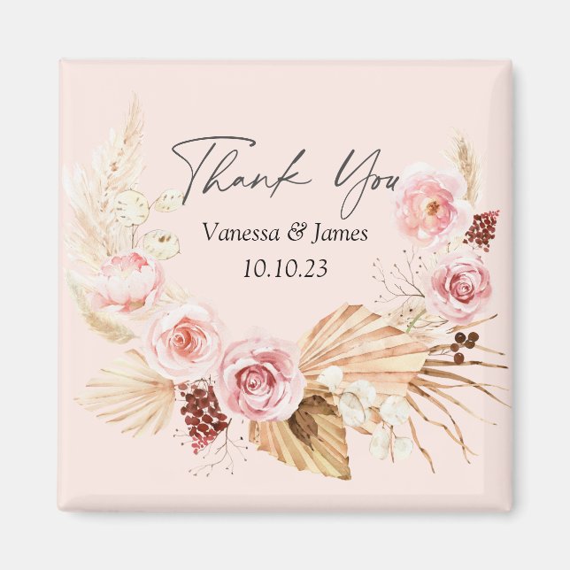 Blush PInk Boho Watercolor Floral vielen Dank Magnet (Vorne)