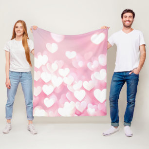 Blush Pink Bokeh Herz Fleecedecke