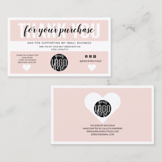 Blush Pink Border Logo Kundenbestellung Vielen Dan Visitenkarte (Vorne/Hinten)