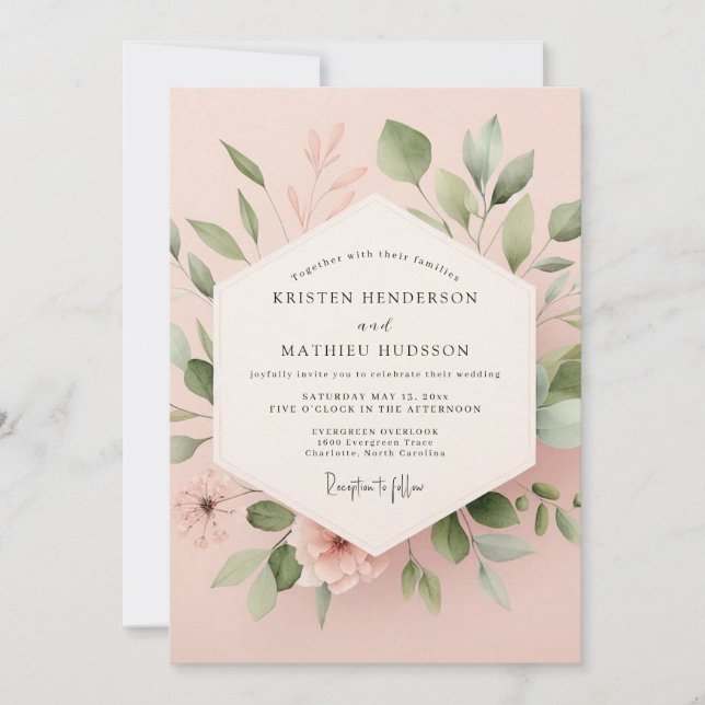 Blush Pink Botanical Romance Wedding Einladung (Vorderseite)