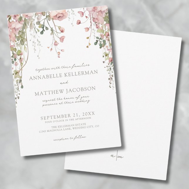 Blush Pink Botanical Watercolor Wildblume Hochzeit Einladung (Blush Pink Botanical Watercolor Wildflower Wedding Invitation)