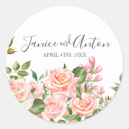 Blush Pink Botanical Wedding Script Runder Aufkleber