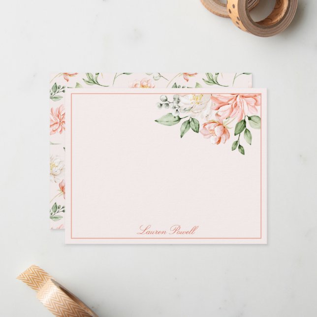 Blush Pink Botanisch Romantische Personalisiert Mitteilungskarte (Vorderseite/Rückseite Beispiel)
