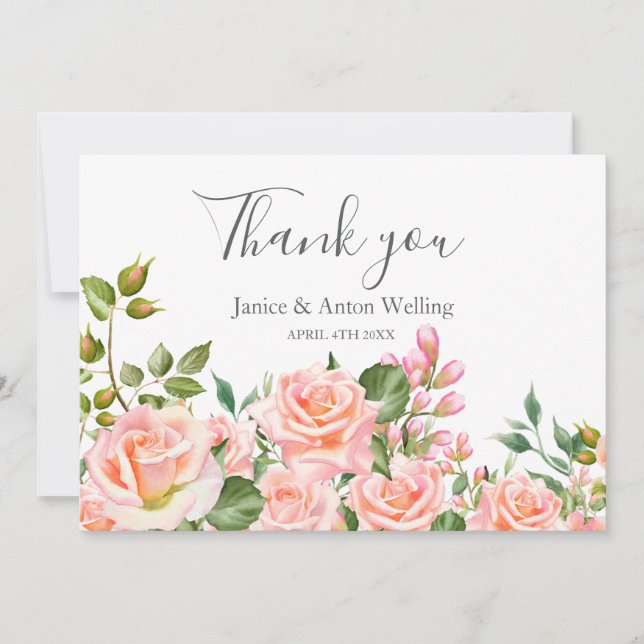 Blush Pink Botanische Hochzeit Danke (Vorderseite)