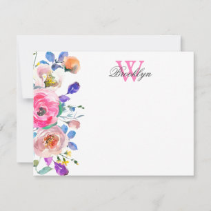 Blush Pink Botanische Mit Monogramm Blütenkarte Dankeskarte