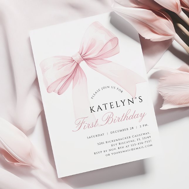 Blush Pink Bow 1. Geburtstag Einladung (Von Creator hochgeladen)