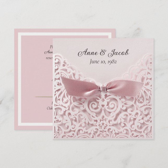 Blush Pink Bow an der Spitze Vow Erneuerung Einladung (Vorne/Hinten)