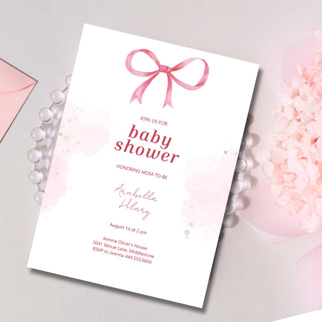 Blush Pink Bow Baby Dusche Einladung (Von Creator hochgeladen)