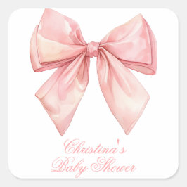 Blush Pink Bow Baby Dusche Quadratischer Aufkleber