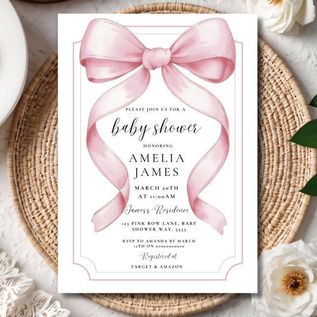 Blush Pink Bow Baby Shower Invitation Editable Ele Einladung (Von Creator hochgeladen)