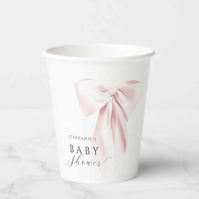 Blush Pink Bow Babydusche Papier-Cup Pappbecher (Vorderseite)