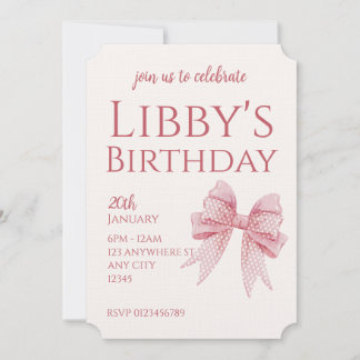 Blush Pink Bow Birthday  Einladung