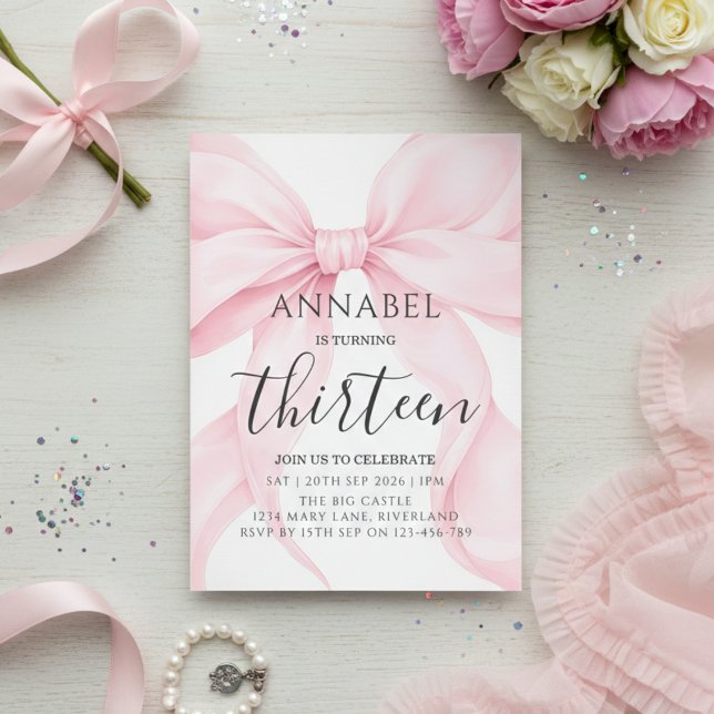 Blush Pink Bow Birthday Invitation Einladung (Von Creator hochgeladen)