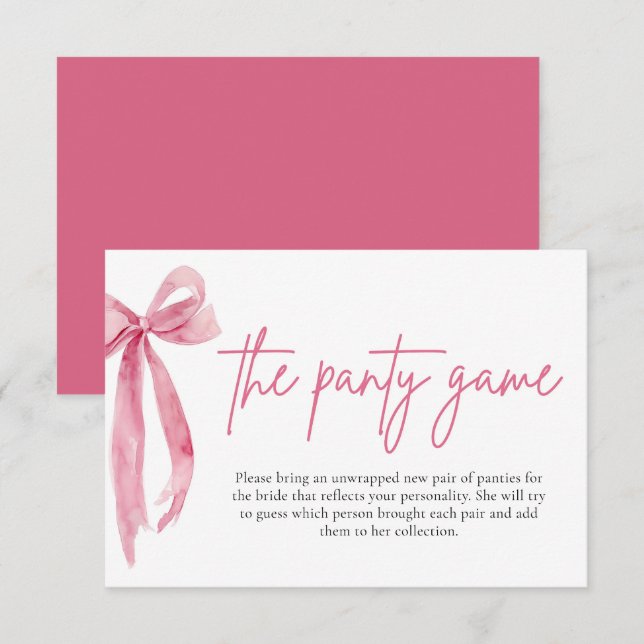 Blush Pink Bow Brautparty The Panty Game Cards Einladung (Vorne/Hinten)