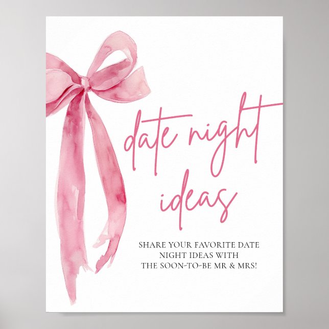 Blush Pink Bow Bridal Date Night Idea signieren Poster (Vorne)
