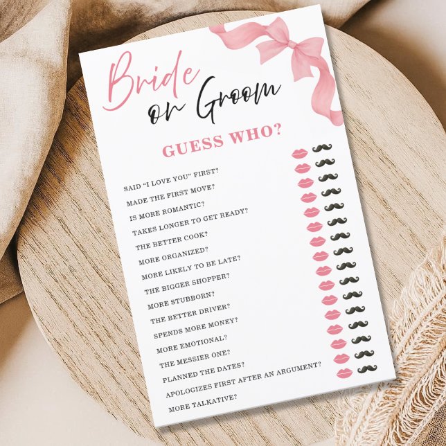 Blush Pink Bow Bride or Groom Bridal Shower Game (Von Creator hochgeladen)