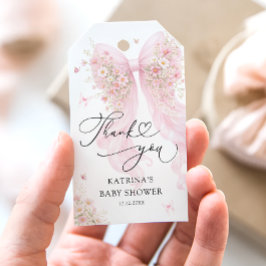 Blush Pink Bow Butterfly Baby Shower Thank You Geschenkanhänger