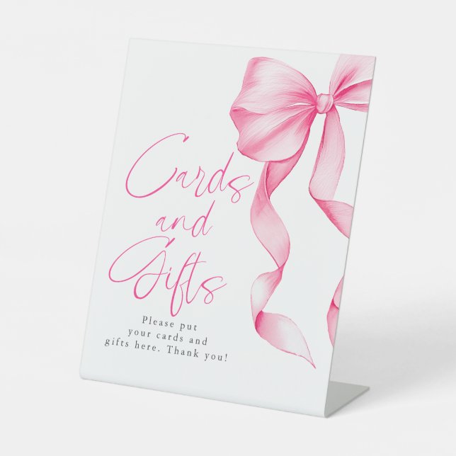 Blush Pink Bow Cards and Gifts Brautparty Sockelschild (Vorderseite)