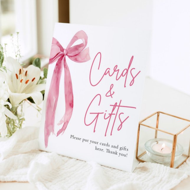 Blush Pink Bow Cards und Geschenke-Zeichen Sockelschild (Watercolor Blush Pink Bow Cards and Gifts Sign)