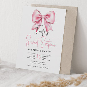 Blush Pink Bow Coquette Niedliches Script Sweet 16 Einladung
