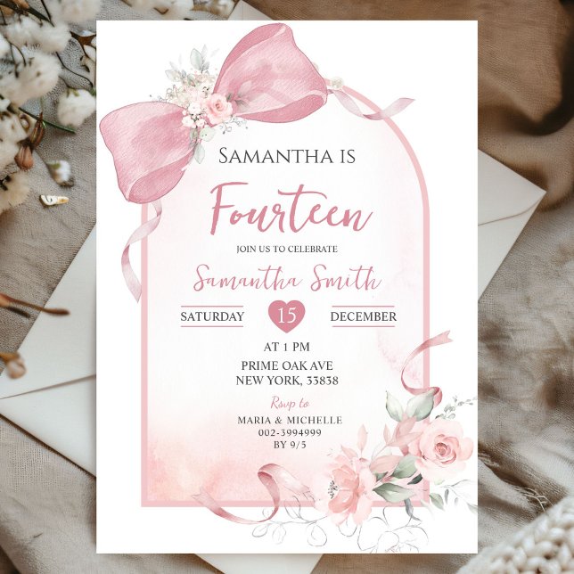 Blush Pink Bow Coquette Ribbon Arch Girl Einladung (Von Creator hochgeladen)