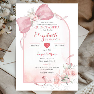 Blush Pink Bow Coquette Ribbon Arch Quinceanera Einladung