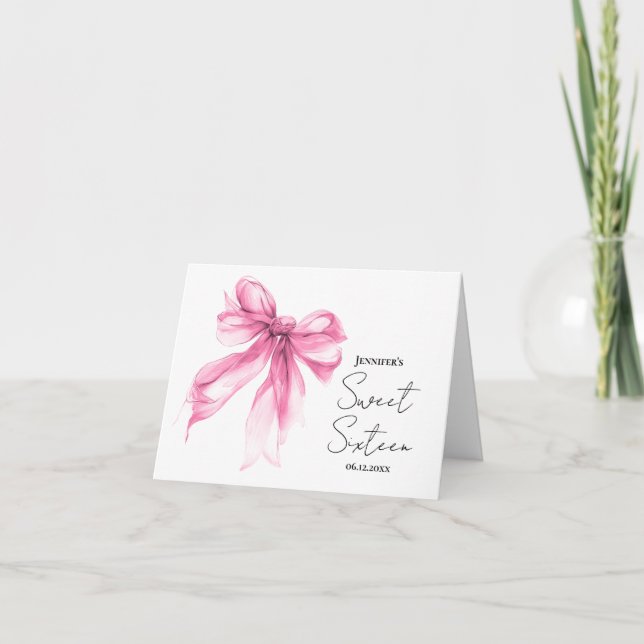 Blush Pink Bow Coquette Script Sweet 16 Thank You  Dankeskarte (Vorderseite)