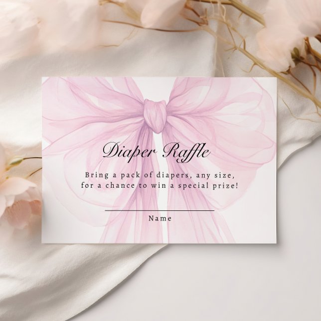 Blush Pink Bow Diaper Raffle Ticket Begleitkarte (Von Creator hochgeladen)