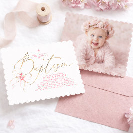 Blush Pink Bow Elegant Girl Baptism PHOTO Einladung