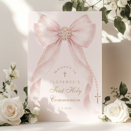 Blush pink Bow First Holy Communion Welcome Poster