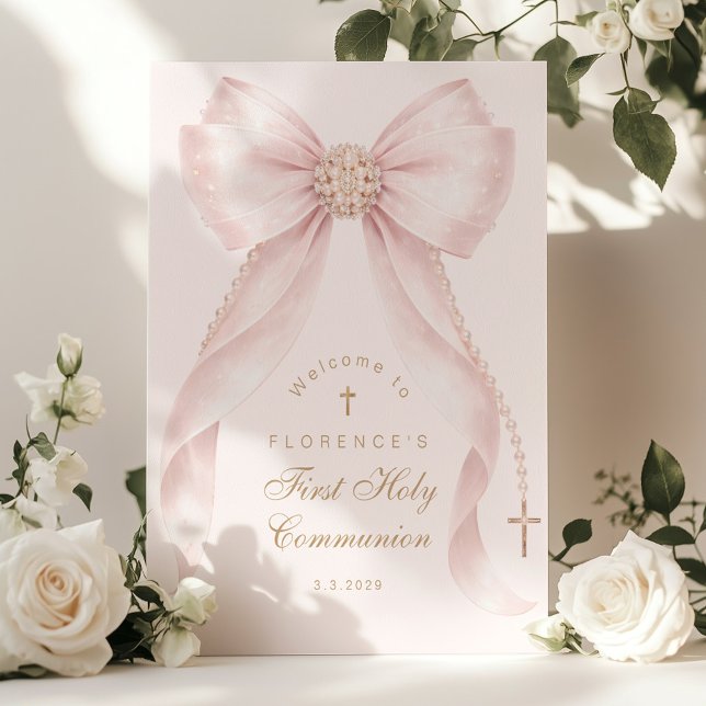 Blush pink Bow First Holy Communion Welcome Poster (Von Creator hochgeladen)