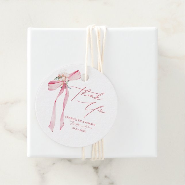 Blush Pink Bow Floral Baby Dusche Vielen Dank Geschenkanhänger (Beispiel)