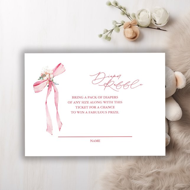 Blush Pink Bow Floral Diaper Raffle Baby Dusche Begleitkarte (Von Creator hochgeladen)