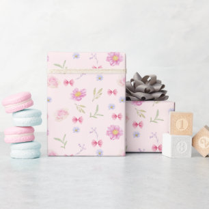 Blush Pink Bow Floral Girl Geburtstagsgeschenk Geschenkpapier